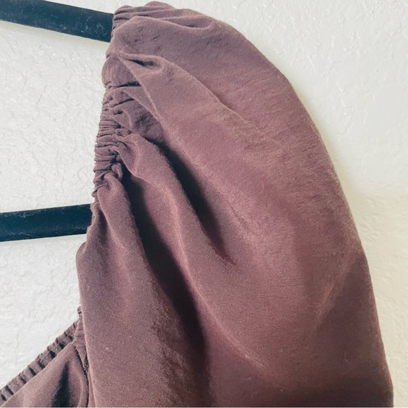 Gianni bini woman’s cropped blouse size Large brown feminine balloon sleeve chic - Picture 4 of 7